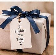 A wrapped gift with a hand-written tag